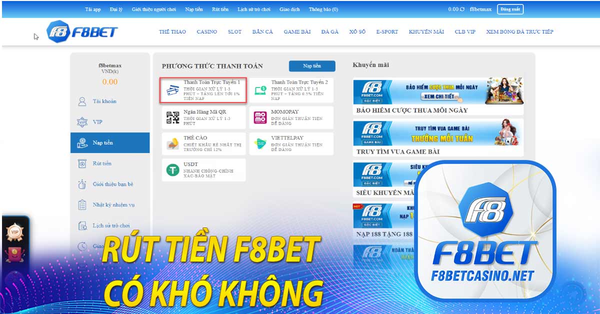 Rút tiền F8bet có khó không